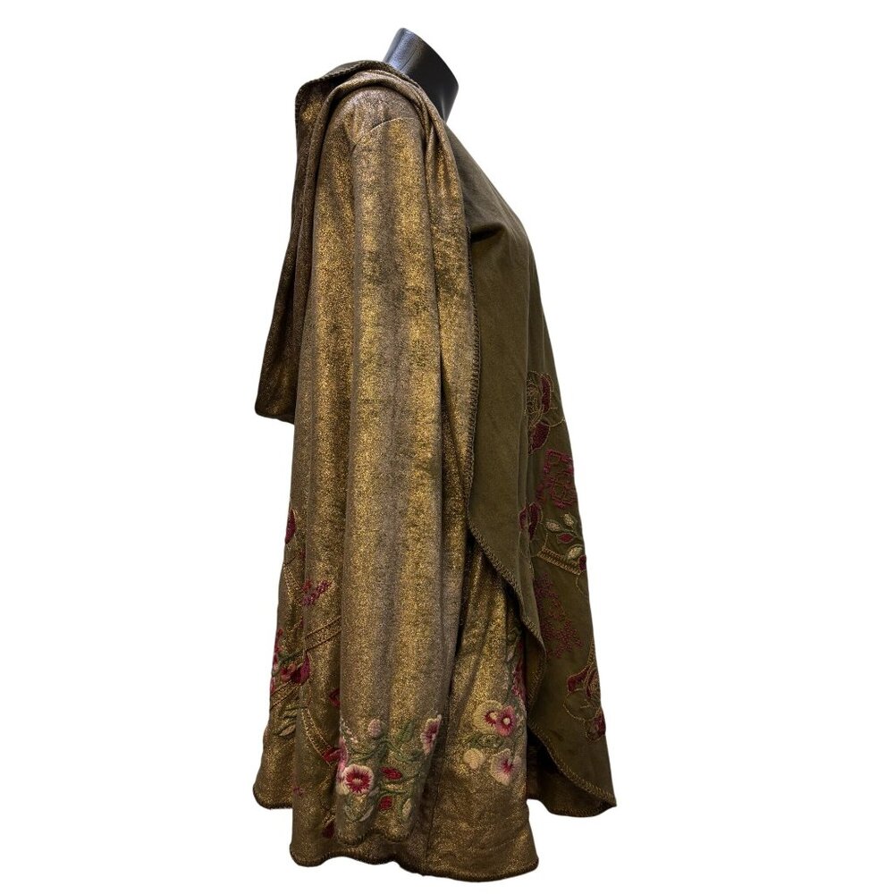 Biya Johnny Was Olive Hooded Embroidered Open-Front Jacket M - Picture 3 of 9